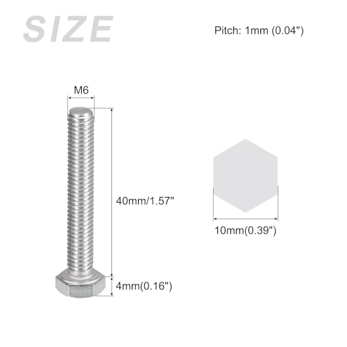 Image of METALLIXITY Hex Bolts (M6-1x40mm) 10Pcs, 304 Stainless Steel Coarse Fully Threaded Hex Head Screw Bolt Machine Screws - for Furniture Repair, Silver