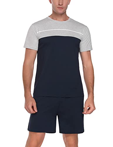 Purcoar Pyjama Homme Ete Coton à Manches Courtes Pyjama Homme Court Short 2 pièces Cover