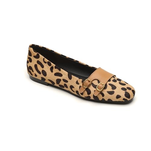 Ballet Flats Shoes for Women Suede Slip on Almond Closed Toe Flats Buckle Animal Print Fashion Casual Office Walking Comfortable Shoes