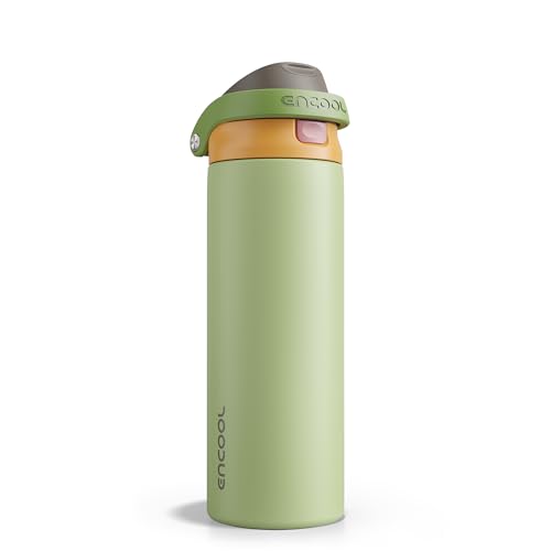 ENCOOL Leakproof Insulated Water Bottle with Straw Dual-Sip Water Bottle Bag-Safe Design for Work, Commute & Gym – Keeps Drinks Cold All Day, 24 oz, Sage Green