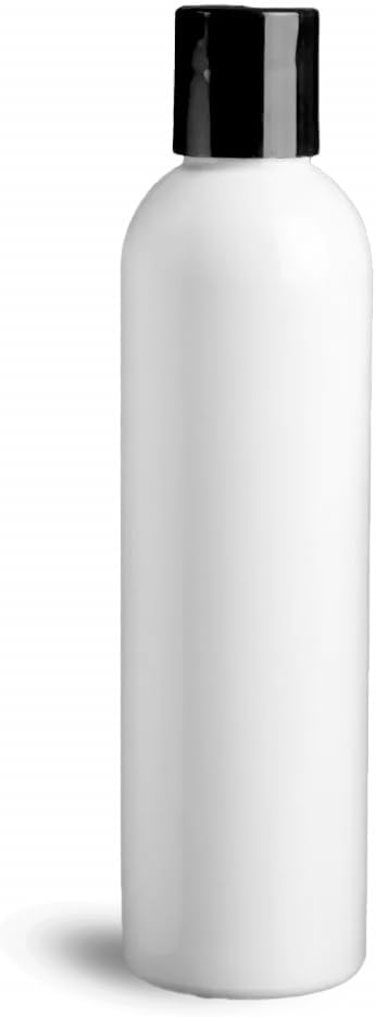 SKS Bottle & Packaging Empty Shampoo Bottles - 8 Oz White Plastic Flip Top Lotion Bottles, Cosmo Round with Black Disc Top Cap, USA Made, Refillable & Durable - Ideal for Body Care Products, 24 Pack