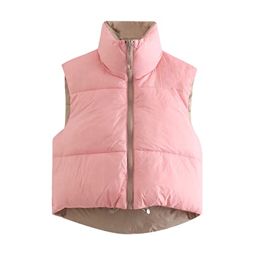 Gilet d'hiver pour femme rose L | Veste épaisse sans manches tendance