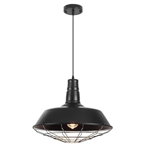 Black Farmhouse Pendant Light, 18.1 Inch Large Pendant Lights Kitchen Island, Industrial Pendant Light with Wire Cage, Barn Light 1 Pack, Island Pendant Lights for Kitchen Barn Dining Room