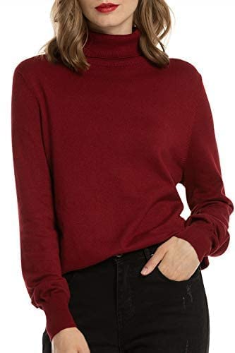 Damen Casual Langarm Rollkragenpullover Leichter Strickpullover Pullover Tops für Herbst Winter - Rot - X-Groß Cover