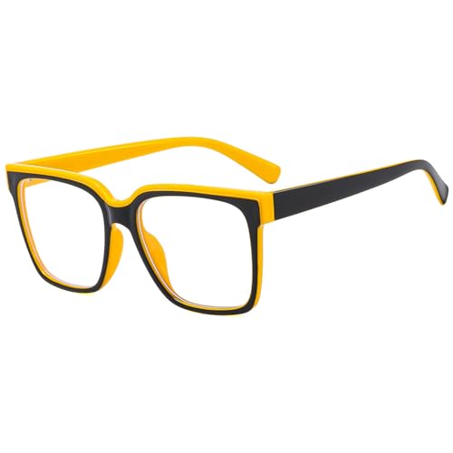 Image of Oversized Blue Light Blocker Glasses for Women Men Fashion Square Eyewear Computer Eyeglasses Non-Prescription (Black Yellow D3), MM