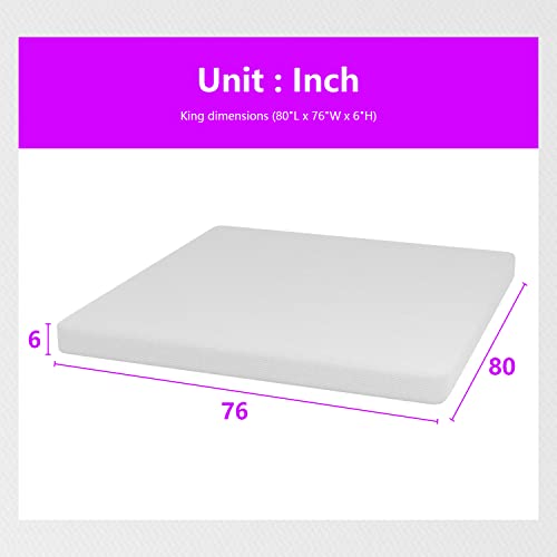 Image of PayLessHere | 6 Inch King Mattress | Medium Firm Base Foam Mattress | Removable Washable Zipper Cover | Breathable & Comfortable | White | Bed in a Box | CertiPUR-US Certified