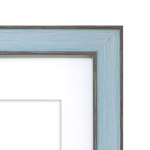 Isaac Jacobs 11x14 (Matted 8x10) Blue w/Brown (Vertical & Horizontal) Double Border Picture Frame, Wall-Mountable, Made for Photo Gallery and Wall Art, Home or Office (11x14, Blue W/Brown)