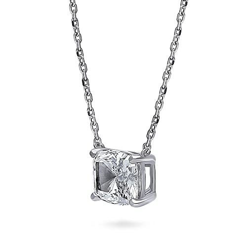 BERRICLE Sterling Silver Solitaire East-West Pendant Necklace for Women, Cubic Zirconia CZ - Emerald, Radiant Cut2