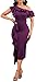 Bodycon Purple Cocktail Dress for Women Evening Party Sexy One Off Shoulder Ruffles Split Pencil Midi Wedding Guest Dresses with Zipper (3X-Large)