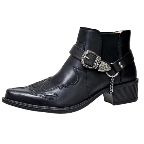 tinetill Bottes et Boots Homme Vintage Western Cowboy Bottes Décontracté Équitation Moto Bottes en Plein Air Mode sans Lacet Chaussures Équestres