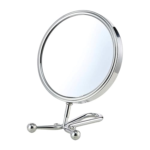 Espejo de Maquillaje Doble Cara con Soporte Plateado