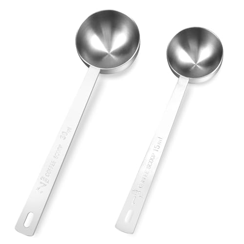 Kaffeskedar portionskopa 2 stycken kaffemätskedar med långt handtag kaffeskedar rostfritt stål kaffedoseringsskedar measuring koppar scoop sked kaffetillbehör pulver portionskopa, 2 storlekar 15 ml
