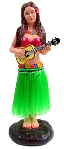 Franchise Figurine Co. Dashboard Hula Girl for Car 6 Inch 6 Hand-Painted Hawaiian Bobblehead Figurine with Ukulele Desk Ornament & Gift