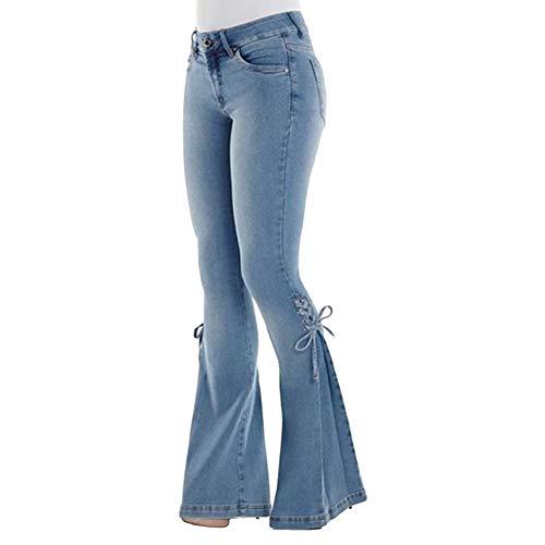 Luwsldirr Plus Size Wide Leg Denim Pants Women Vintage Flare Jeans Lace Up Bow Skinny for Women
