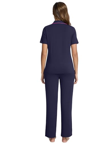 Image of Pajamas Set for Women Soft Knit Button Down Sleepwear 2 Piece Breathable Viscose from Bamboo Pjs S-XXL