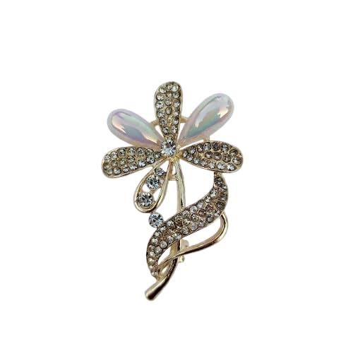 Elegant Gold-Plated Floral Brooch Saree Pin with Opalescent Wings, Sparkling Crystal Stones and Glossy Enamel Finish-image-16