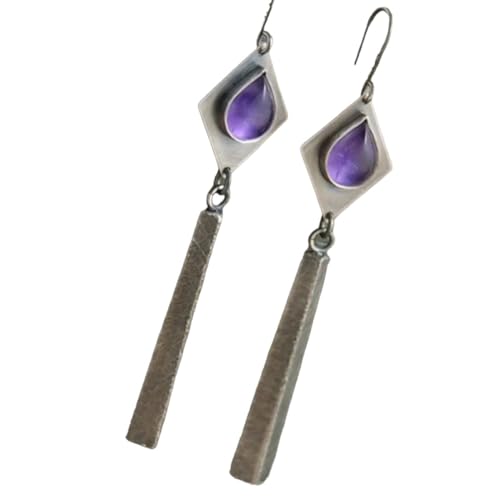 Boucles d'oreilles améthyste extra-longue suspendu mariage vintage argenté