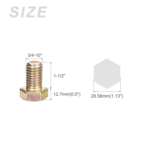 Image of METALLIXITY Hex Bolts (3 /4-10x1-1 /2 inch) 10Pcs, Carbon Steel Zinc Plated Fully Threaded, Coarse Thread UNC Hex Head Screw Bolt - for Furniture Repair, Yellow