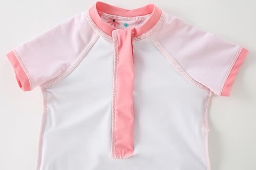 Image of AMIYAN Toddler Girls One-Piece Swimwear Short Sleeve Ruffle Swimsuit Zipper Rash Guard Bathing Suit for Little Girls 1-5Y