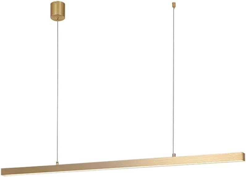 Minimalist LED Chaner Copper Linear Pendant Light Bar, Modern Ceiling Hanging Lighting Fixtures Dining Living Room Kitchen Office Kitchen Island Strip Chaners