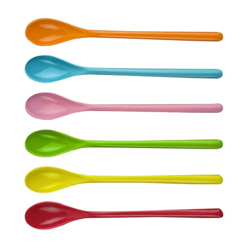 6 cucharas largas, de plástico, multicolor, de plástico, de plástico, de colores, de melamina, de colores, con mango largo, 19 cm de color, de plástico