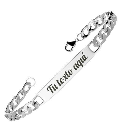 ErenBros Esclava hombre personalizada con grabado láser | Pulsera personalizada de acero inoxidable | Regalo cumpleaños y día del padre (GRABADO, 21 CM)