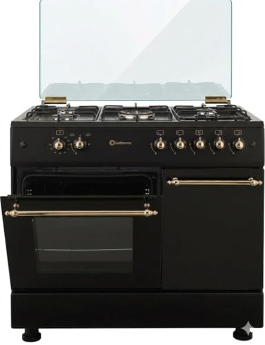 SOLTHERMIC F9LT50G2 COCINA GAS PORTABOMBONA ESTILO RUSTICO/NEGRA CON MANDOS DORADOS / 5 FUEGOS/HORNO 64 L./ ENTREGA A DOMICILIO Y RETIRADA DEL USADO GRATIS/ALTA GAMA