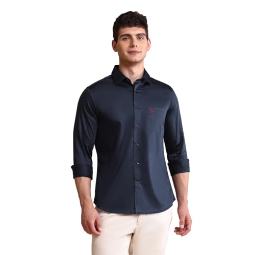 Image of U.S.Polo Association Men's Solid Tailored Fit Satin Shirt
