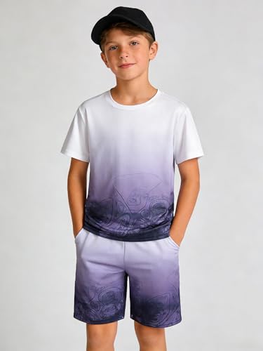 Image of Kid Toddler Baby Boys Clothes Tie-dye Palm Leaf Top 2Pcs Summer Shorts Set