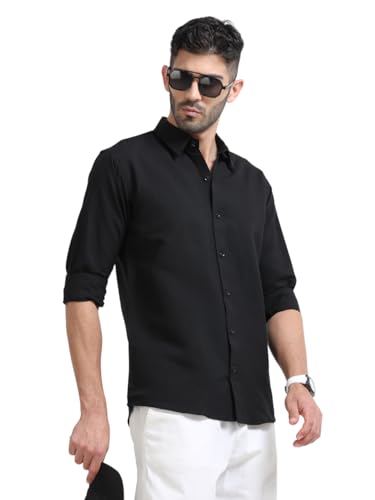 Image of Men's Solid Casual Shirt, Cotton Blend, Regular Fit, Spread Collar, Full Sleeve, Button Closure Perfect for Casual & Office Wear