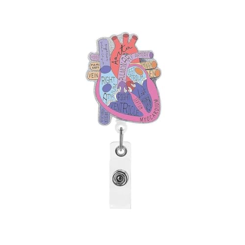 Carrete de acrílico retráctil con impresión de corazón, pulmón, cerebro y clip giratorio para tarjetas de identificación profesionales (corazón)
