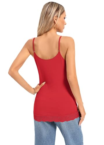 Image of Kate Kasin Women's Adjustable Spaghetti Strap Lace Trim Cami Tunic Tank Top 2PACK