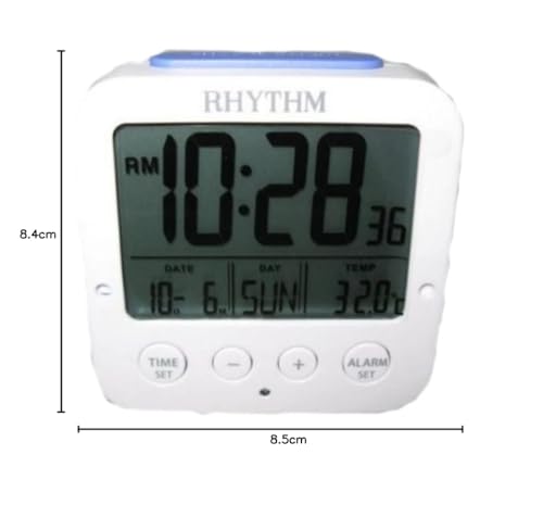 RHYTHM(Japan White Plastic Imported 4 Step Increasing BEEP Alarm, Snooze & LED Light DIGITA Clock 8.4X3.2cm