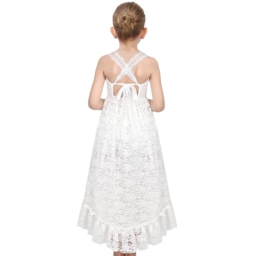 Sunny Fashion Girls Dress Floral Lace Hi-lo Strap Summer Sundress Princess
