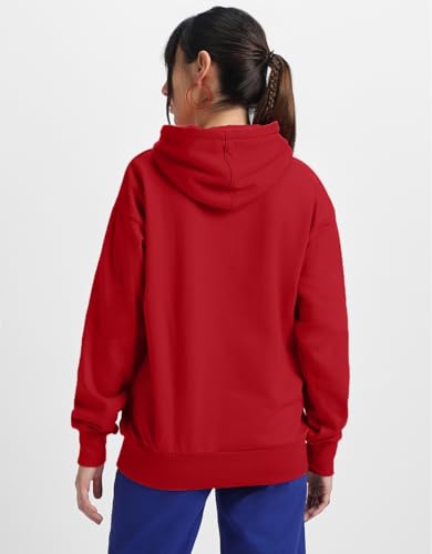 Image of JUNEBERRY Fleece Oversized Baggy Fit Hooded Sweatshirt Drop Shoulder Typographic Logo Printed Full Sleeve Hoodie for Women (Availabe Colors: Copper Tan, Rust & Red)