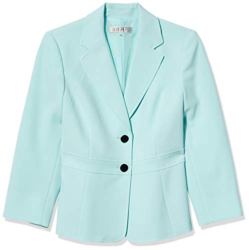 Kasper Women's Plus Size Stretch Crepe 2 Button Waist Seam Detail Jacket, Sea Glass, 16W