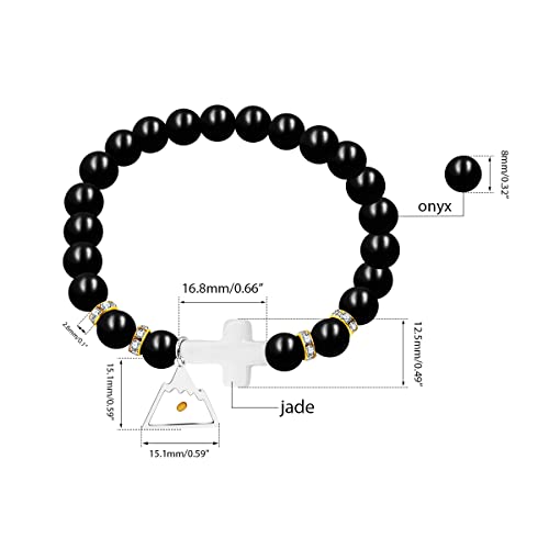 Image of Uloveido Black Agate Side Cross Bracelet Mustard Seed Charms, Personalized Letter A-Z Tiger's Eye Bangle Y944