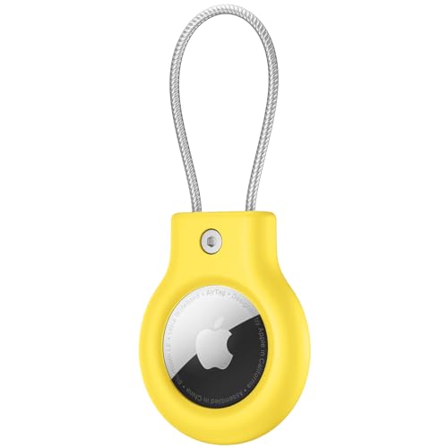 Image of Meliya at Holder for Apple at Secure Holder with Wire Cable, 4 Pack Air Tag Lock Case Keychain Key Ring Key Chain Luggage Tag for Keys, Luggage & More - Yellow