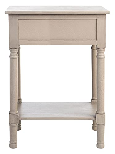 SAFAVIEH Home Collection – Josie Greige Accent Table with Drawer & Shelf, Old World Farmhouse Nightstand, Carved Floral Detail (ACC5706B)