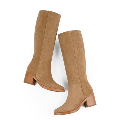 Image of Womens Knee High Boots Chunky Low Heel Round Toe Tall Long Boots | Balanced Low Block Heel, Roomy Round Toe, Anti-slip Rubber Outsole, Fashion Heeled Dressy Fall Winter Long Boots for Women