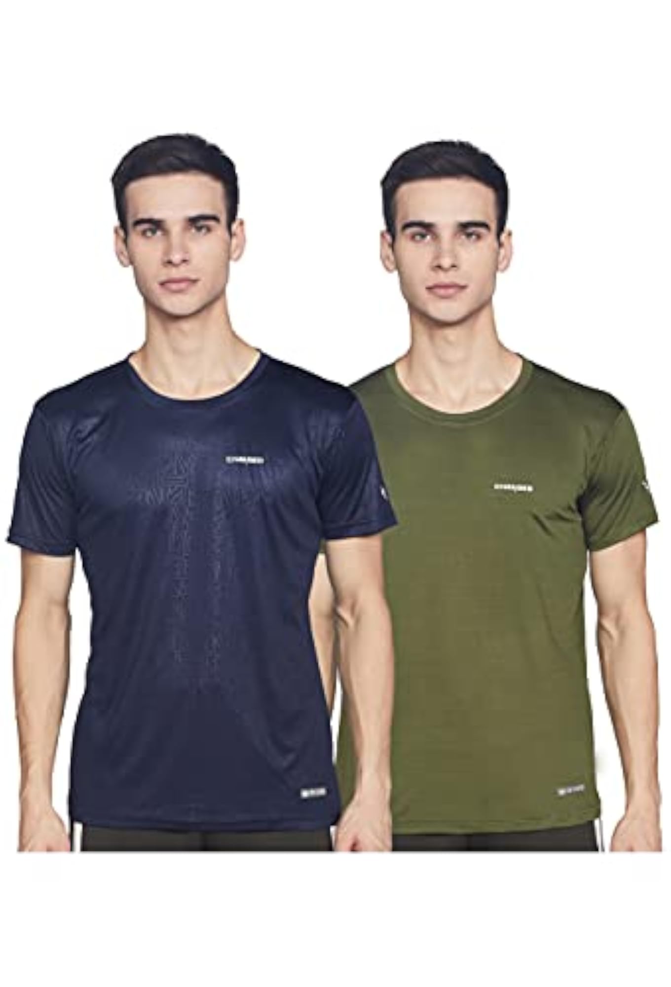 Chameleon Spandex Knit Round Neck Sports T-Shirt, Olive, Size Large