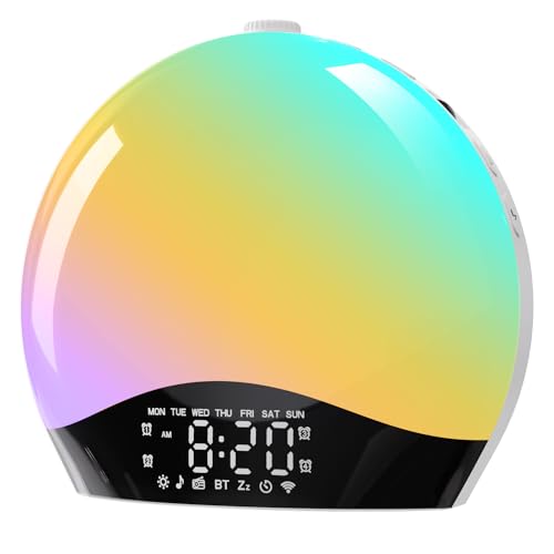 Réveil Simulateur Aube Bawoo - Lumière LED 20 Luminosités - 8 Sons Nature - Radio FM