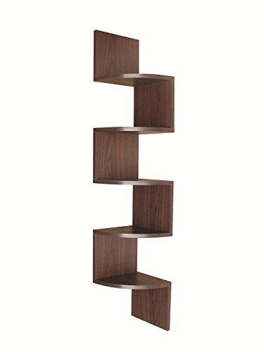 EWEI'S HomeWares 5 Tier Large Corner Wall Mount Shelf,New Walnut