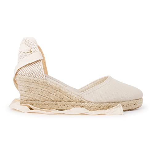 Sevilla Authentic Spanish Espadrille Wedge Sandals for Women - Sustainable, Eco Friendly, Vegan Shoes. Classic Style, Organic Cotton Canvas Upper, Comfy Insole, Jute Midsole, Rubber Sole. Made in Spain