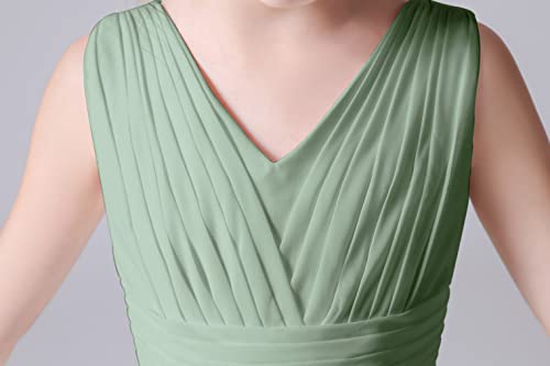Little Girls Formal Pageant Party Sage Green Green Dress Long Chiffon Flower Girl Dresses Wedding Junior Bridesmaid Sleeveless Sage 12 #TOP5