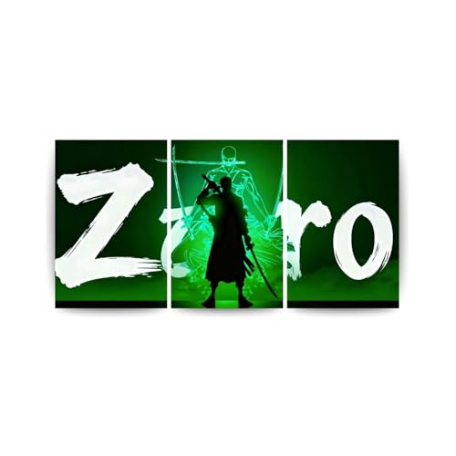 Image of One Piece Anime Manga Poster, One Piece Character Design Wall Poster 3 Panal - A4 Size, 300 GSM, Wall Decor Posters Wall Art For Bedroom, Living room, Office, Dining Room,No Frame (Zoro-5)
