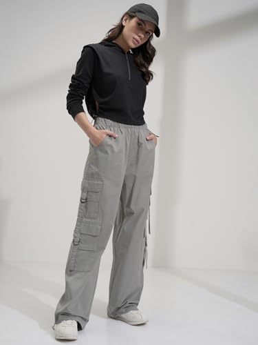 Image of Tokyo Talkies Pure Cotton Straight Wide Leg Cargo Pants |Relaxed Fit Utility Trousers