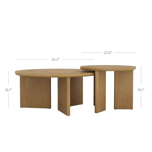 Image of Nathan James Davis Round Wooden Coffee Table, Nesting Coffee Table Set, Nested Table Furniture for Living Room, Light Brown
