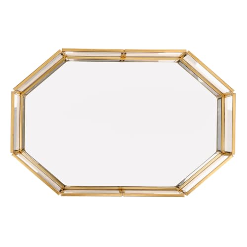 VERDANVERSE Bandeja de Vidrio con Base de Latón Elegante Expositor para Joyas y Pendientes Organizador para Tocador y Perfume Decoración Moderna para Escritorio