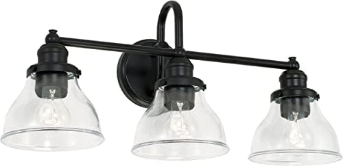 Capital Lighting 8303MB-461 Baxter Clear Glass Bath Vanity Wall Mount, 3-Light 300 Total Watts, 11" H x 24" W, Matte Black